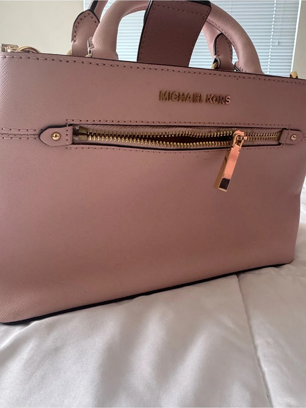Michael Kors Blush Pink Saffiano Leather Satchel with Gold Hardware